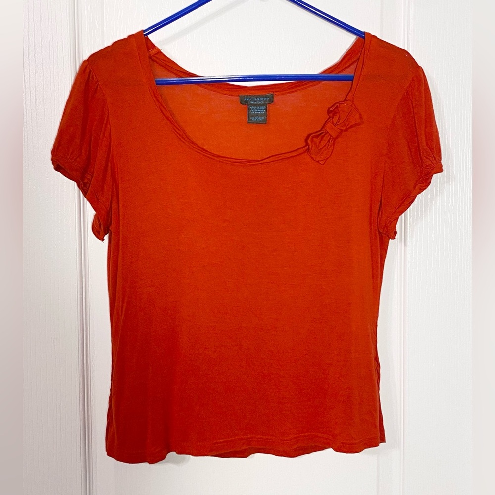 Y2K Persaman NY Bow Detail Ruched Side Cropped Tee Red Medium